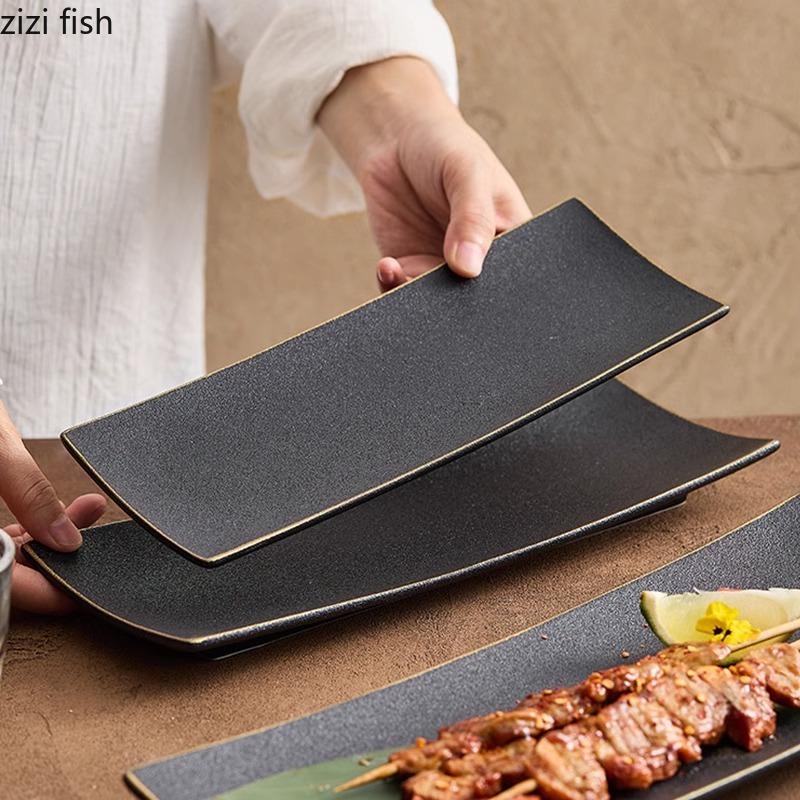 Vintage Hand Painted Ceramic Sushi Plate Dessert Dim Sum Plate Fish Plate Restaurant Molecular Cuisine Specialty Tableware