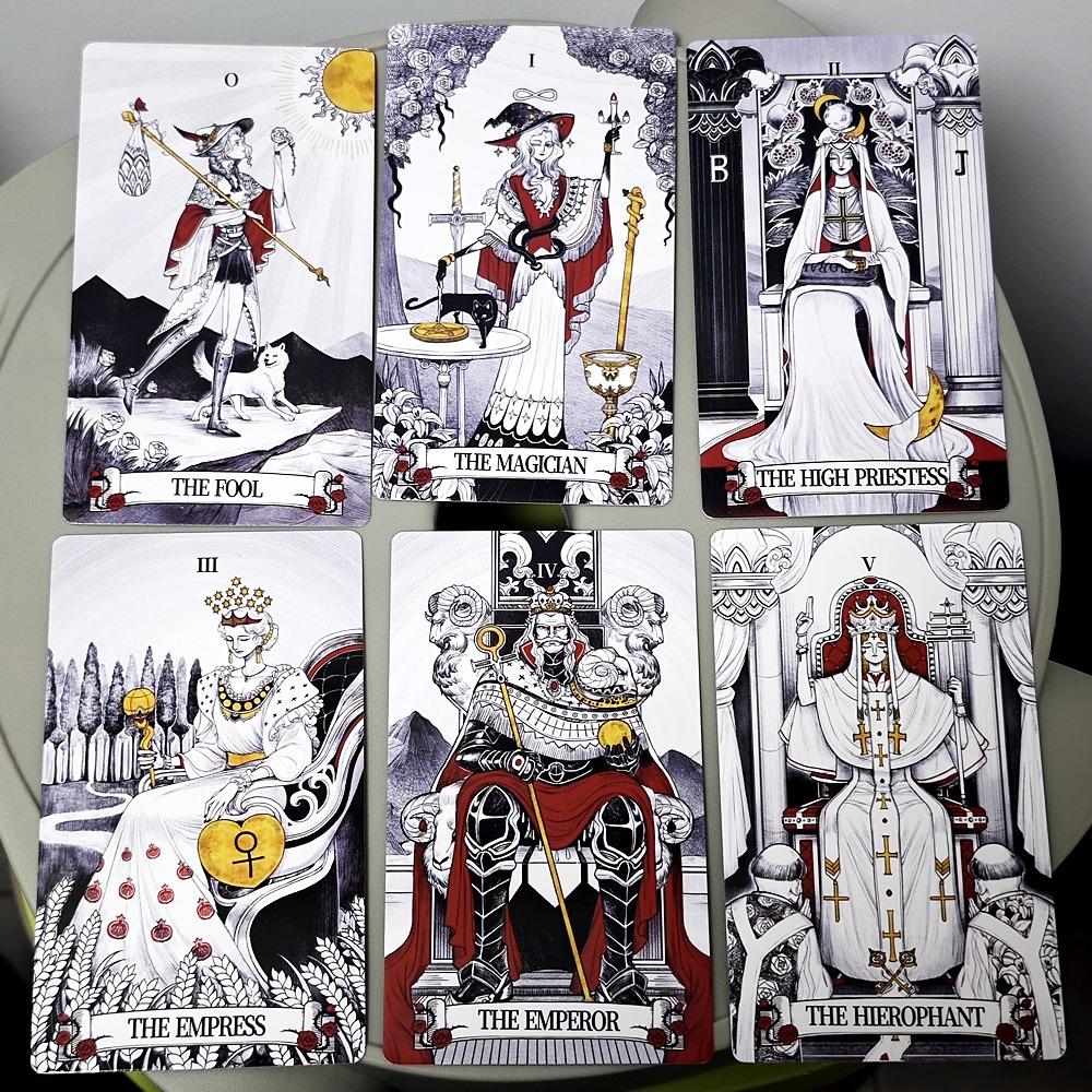 12*7cm Tarot cu oglindă secretă Tarot de artă feminină în simbolism bogat cu tărâm monocrom:Negru, alb, roșu, auriu- cu Ghid
