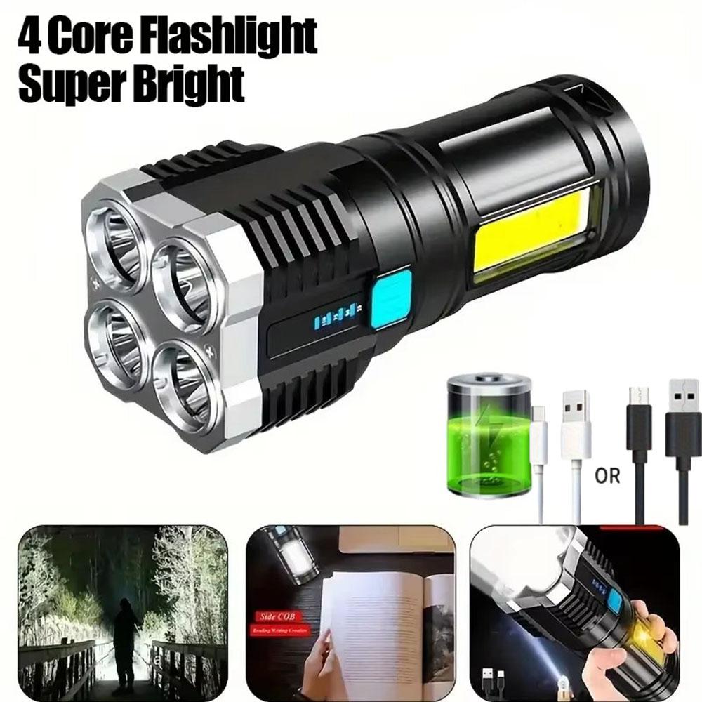 4 LED Mini Flashlight Rechargeable Powerful Portable Torch High Lumens Outdoor Camping Night Flashlights Built in Battery