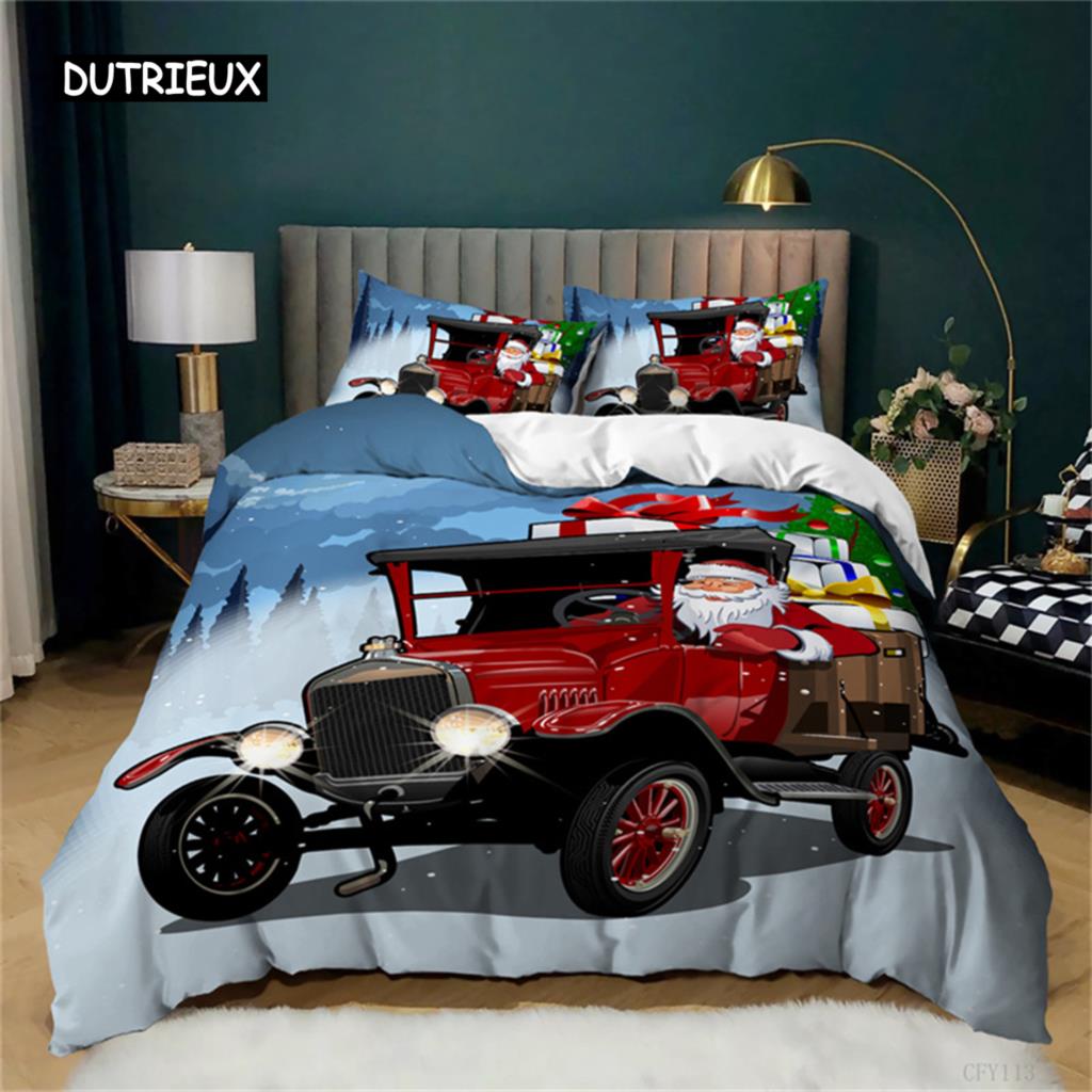 Santa Claus  or Elk Duvet Cover Bedding Set Full Queen for Boys Girls Gifts Bedroom Microfiber Comforter Cover with Pillowcases