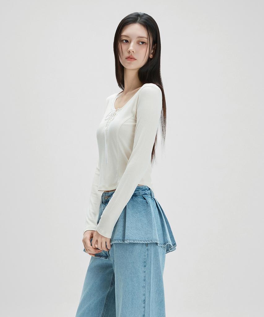MIXXO Lace-Up Cutout Long Sleeve T-Shirt Re Lwg33Ss_Miwlwg51Qs