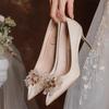 Temperament Chinese Xiuhe Bridal Wedding Shoes Thin Heel Thick Heel Toast High Heels High Heels Thick Heel Wedding Dress Single Shoes