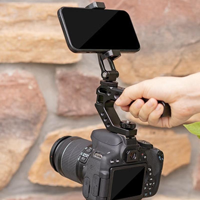 Universal Aluminum Phone Mount Double Cold Shoe Adapter 360 Rotate Design for Video Photography & Video Recording
