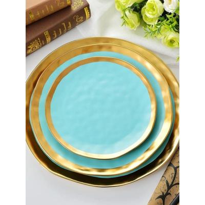 Nordic Minimalist Gold-plated Glazed Ceramic Dining Plate, Gourmet Plate, Fruit Plate, Flat Plate, Western Food Plate