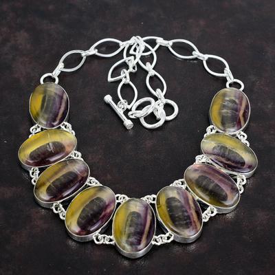 Multi Fluorite Necklace Gemstone Necklace Antique Jewelry 925 Sterling Silver Necklace Adjustable Chain Necklace Handmade Jewelry for Gifts