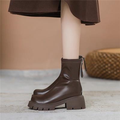 British Style Women Ankle Boots Fashion Zippers Modern Short Booties Autumn Winter Ladies Concise Thick Heels Shoes