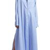 French Style Casual Fashion Lazy Loose Shirt Long Dress Spring Summer Turn-Down Collar Slit Dress for Women