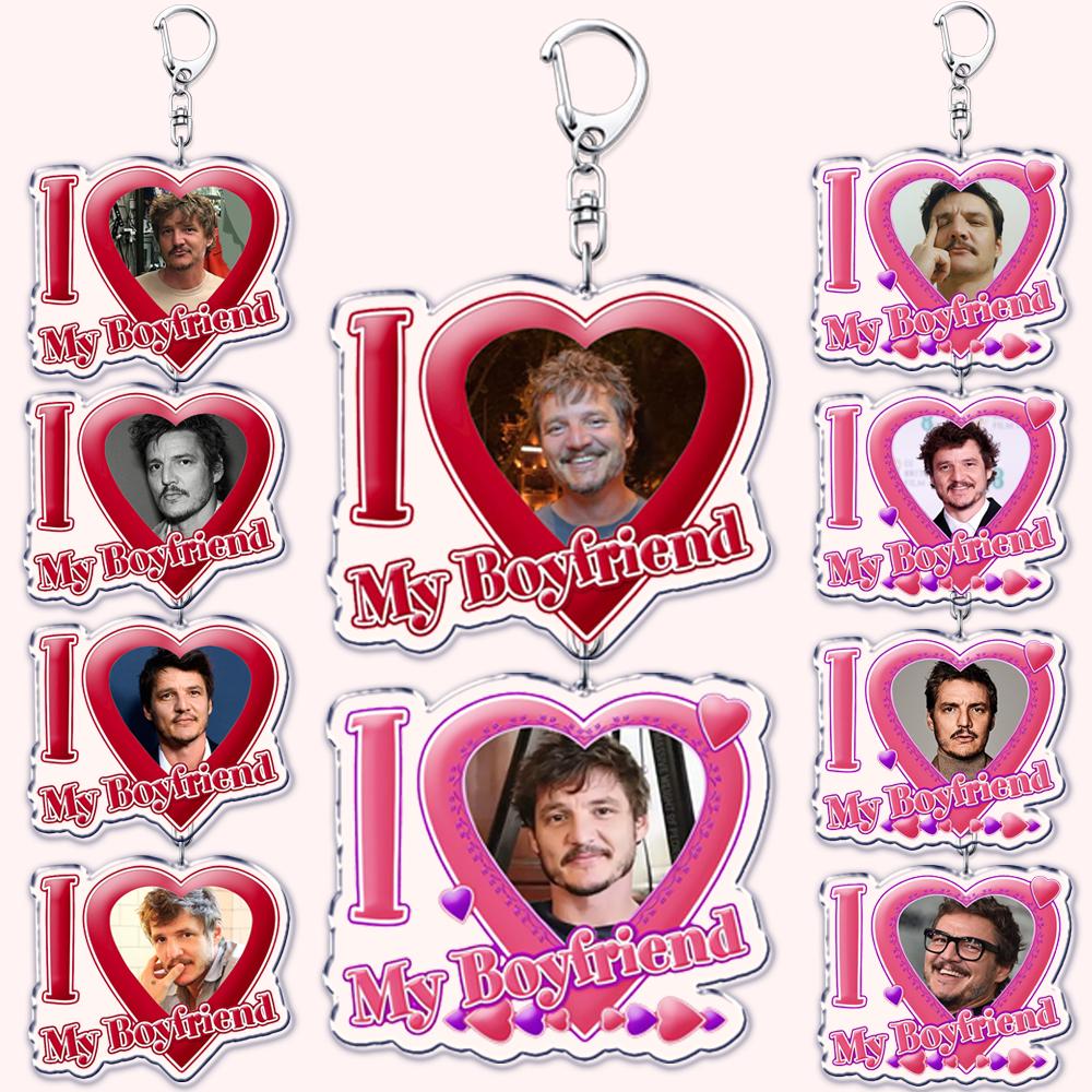 Hot Pedro Pascal I Love My Boyfriend Heart Keychain for Women Accessories Key Chain Ring Keychains Jewelry Fans Gifts