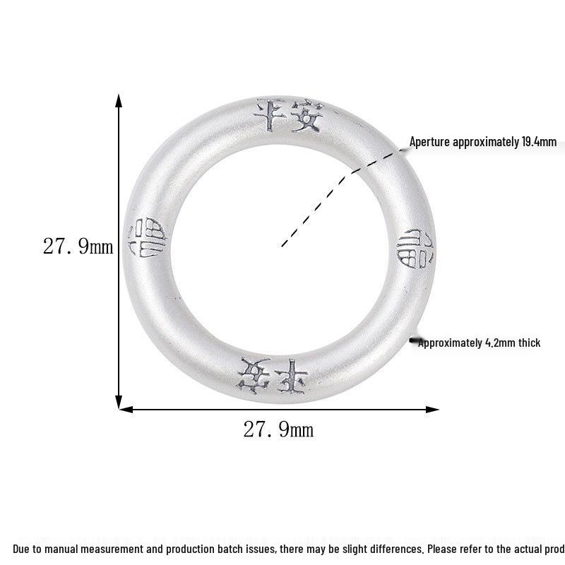 Sterling Silver Fu Character Peace Buckle Ring - Chinese Style Retro 3D Design, DIY Braiding Accessories