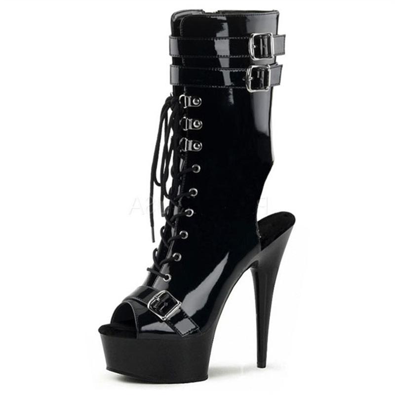 15Cm platform low tube short boots women's high heel black single boots shoes round head