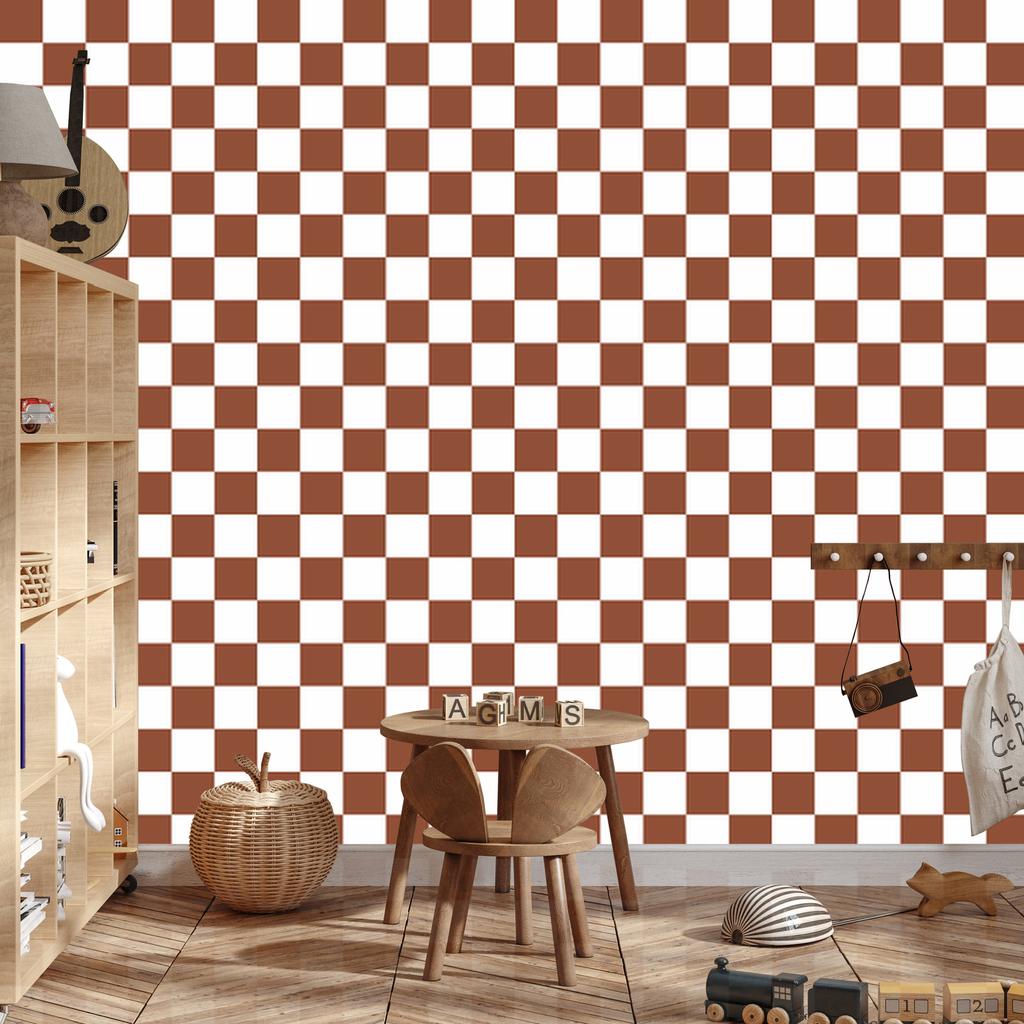 Checkerboard Wallpaper White and Orange for Living Room and Bedroom 50x1000