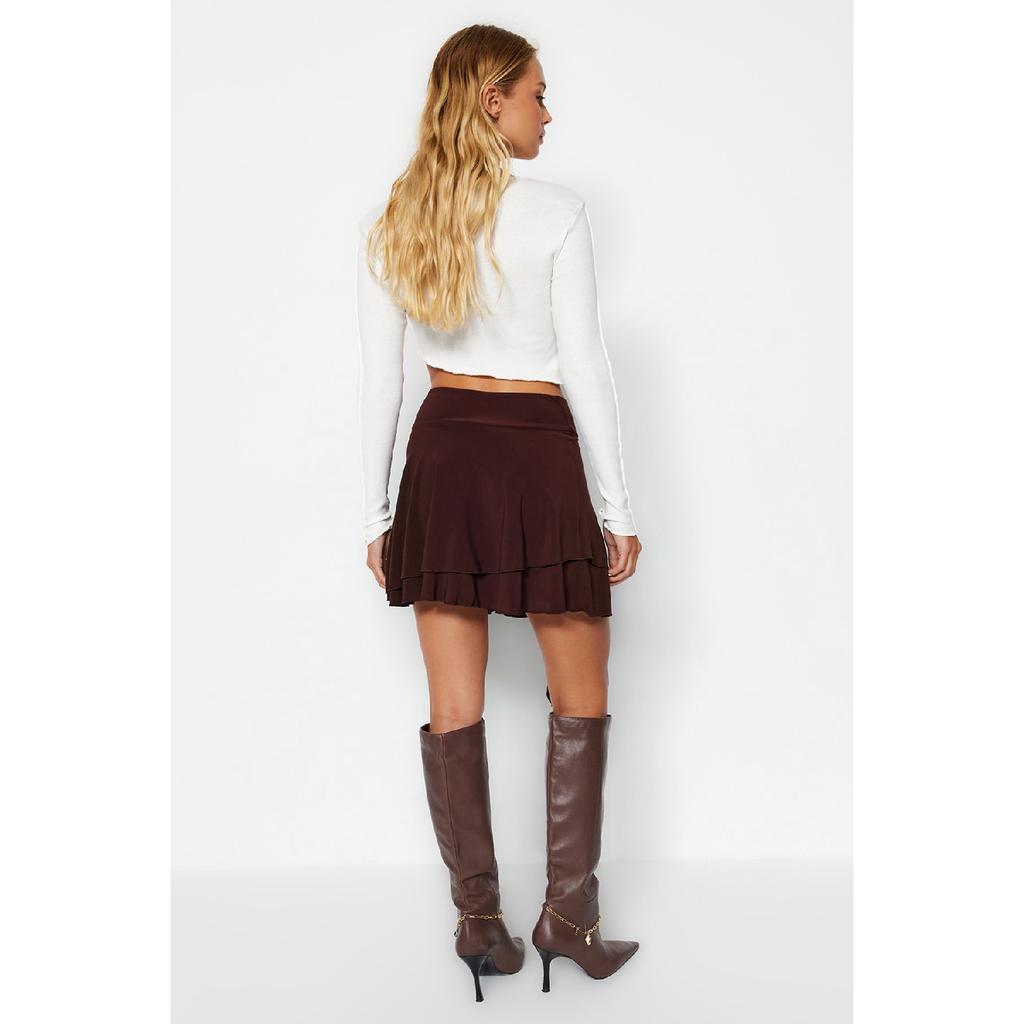 Brown Ruffle Detailed Flounce Mini Knitted Skirt Twoaw24et00214