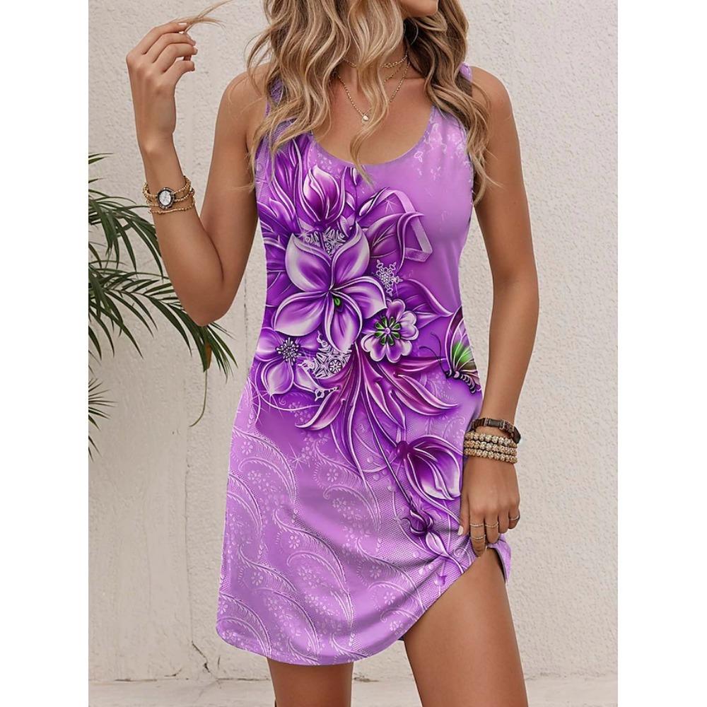 Women's Mini Dress Sun Dress A-line Dress Summer Dress Vacation Casual Daily Fit Flower Pattern Abstract Sleeveless U-Neck