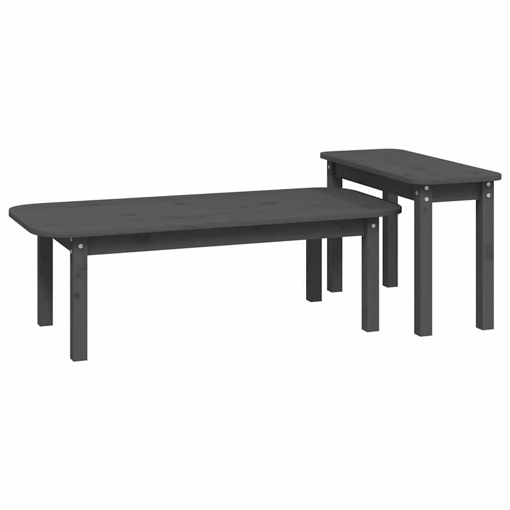 2 Piece Coffee Table Set Grey Solid Pine Wood
