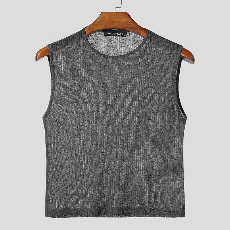 

INCERUN Mens Summer Sleeveless Mesh Sheer See Through Short Tank Tops 5XL серый