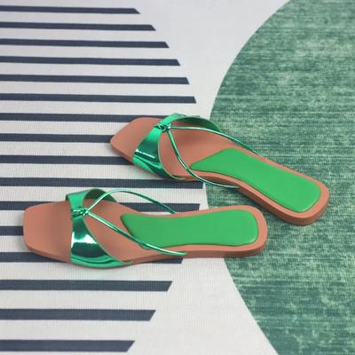 Green Women Sandals Fashion Slip On Woman Slides  Flat Outside Summer Shoes for Ladies Sexy Thin Strap Beach Footwear
