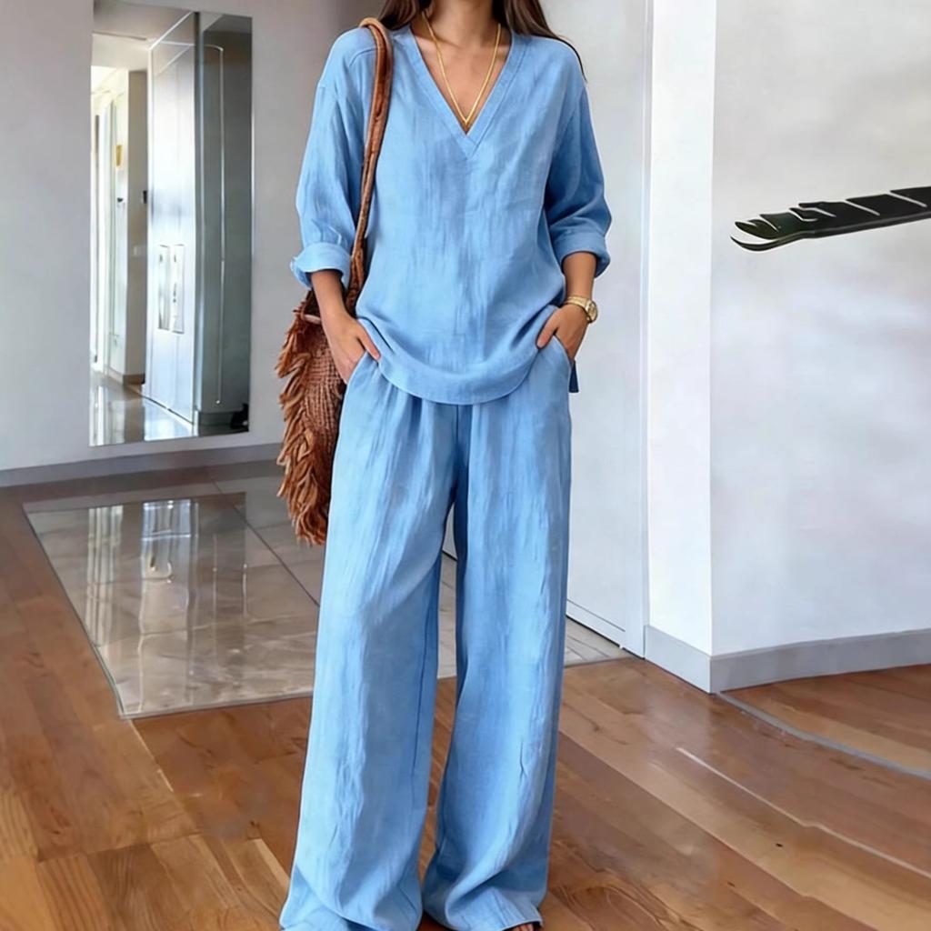 Europe and the United States cross-border 2026 spring Amazon new women's clothing fashion casual long-sleeved top wide-leg trousers two-piece set