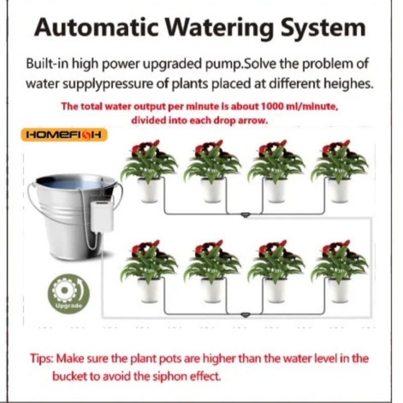 HOMEFISH Automatisk Växt-Blombevattningspump Hem Sprinkler Droppbevattningsenhet 4/8/16 Huvuden Timer System Kit Trädgårdsverktyg