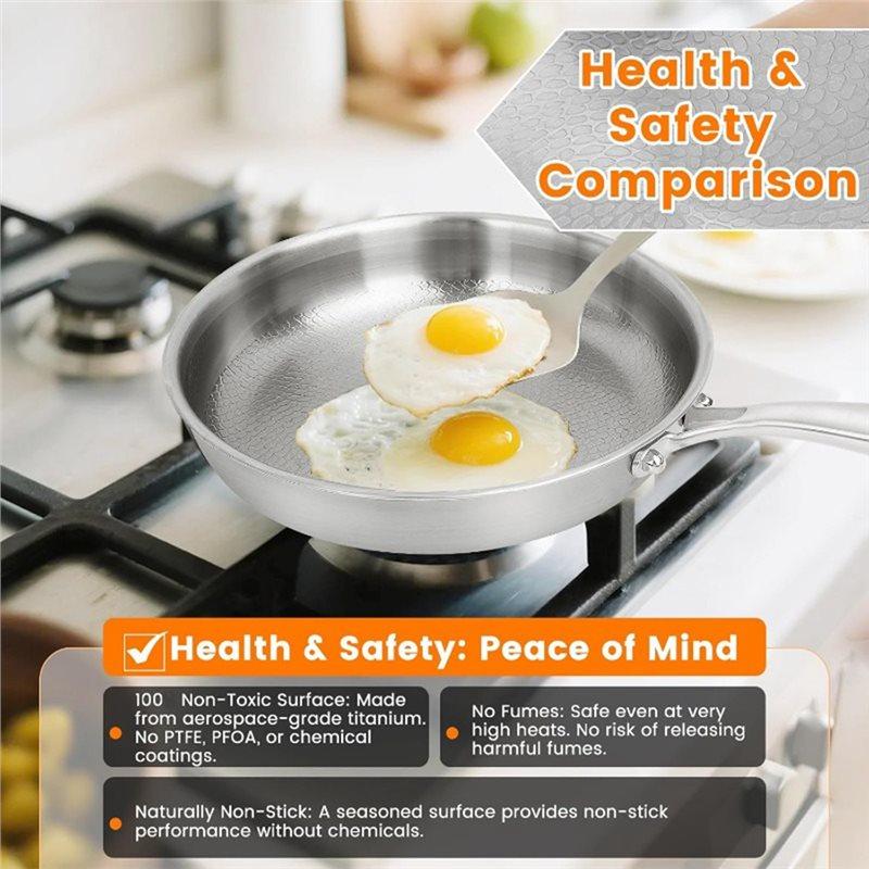 J1UL1N Scratch-Resistant Frying Pan With Lid Upgraded Titanium Hammered Design Non-Stick Material Heats Evenly