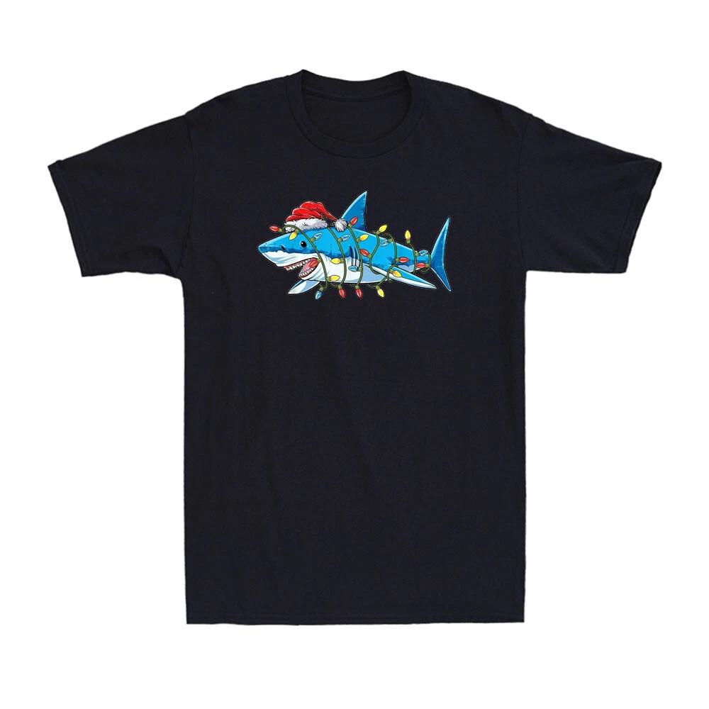 Shark Christmas Lights Shirt Funny Christmas Gift Novelty Men s T-Shirt T-shirt XS
