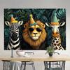 Birthday Party Animals Backdrop Funny Safari Lion, Zebra and Giraffe Photography Background