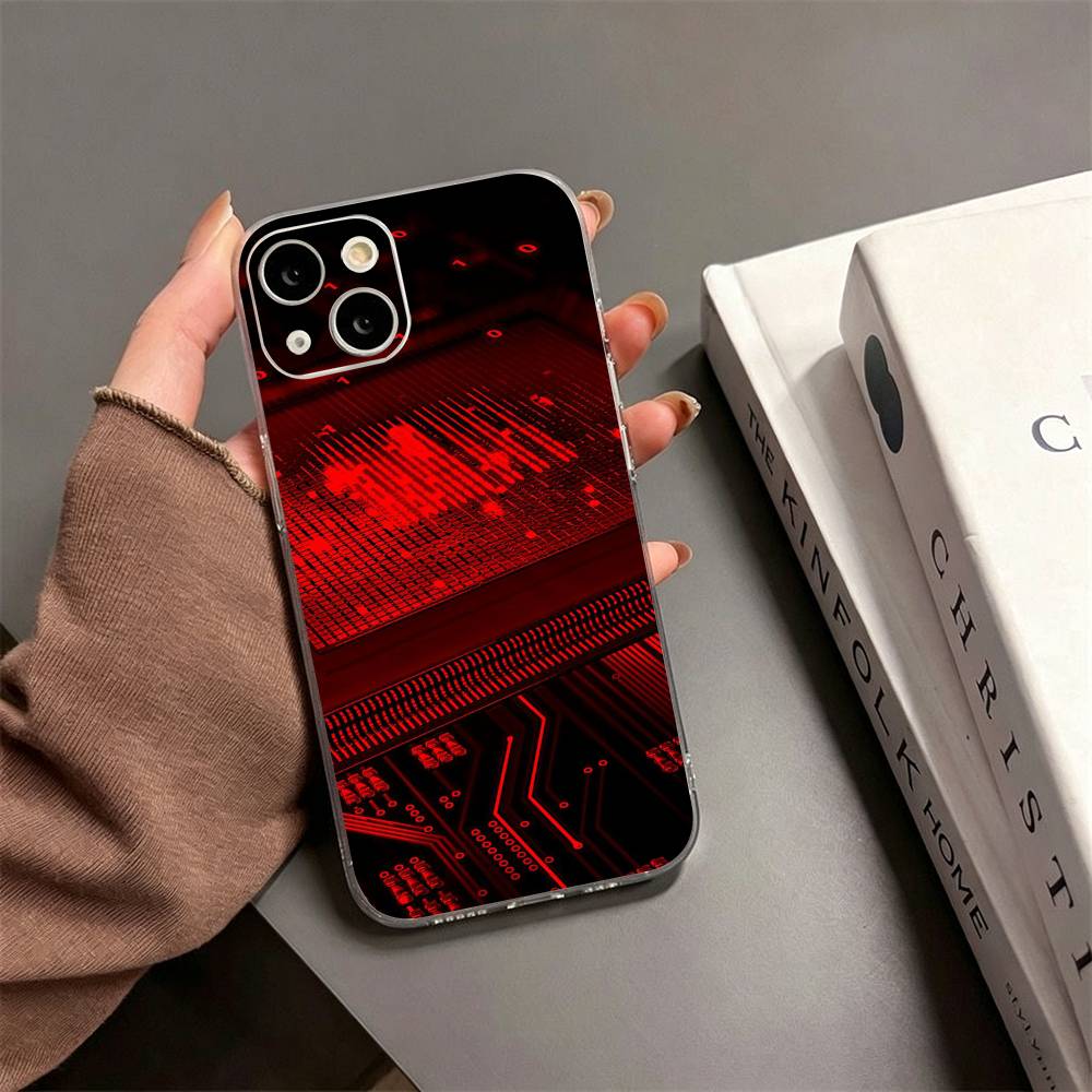 Creative Circuit Board Pattern Phone Case For iPhone17,16,15,14,13,12,11 Plus,Pro Max Soft Transparent Cover