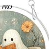 Clear Acrylic Halloween Hanging Suncatcher Jigsaw Puzzle Set, Spooky Ghost Floral Meadow Window Ornament with Metal Stained Glass Frame &
