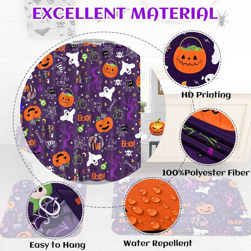 Halloween Pumpkin Shower Curtain Set Spooky Ghost Bathroom Sets With Shower Curtain And Rugs Spider Web Shower Curtain