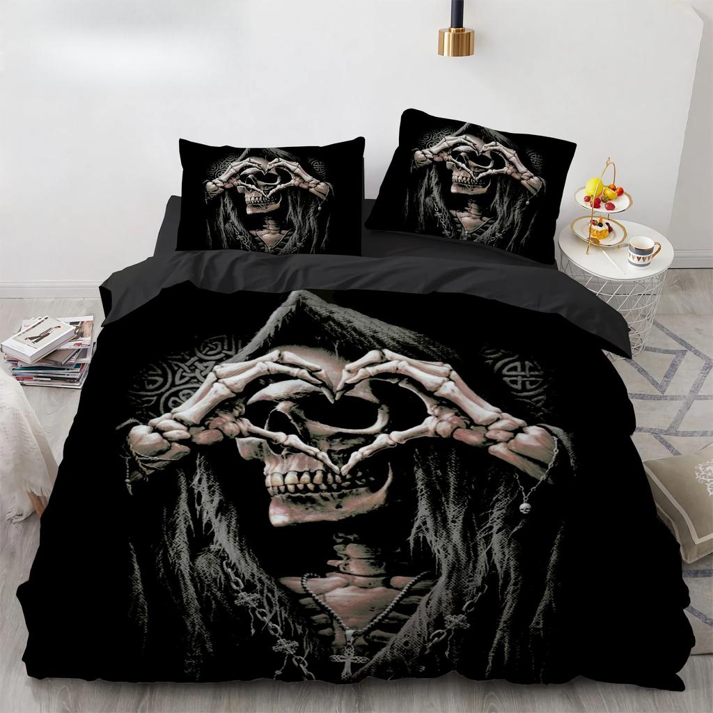 Black Hat Skull Bedding Set Queen Size Halloween Duvet Cover Sets Modern Style Bedroom Bedding Set Comforter Cover Pillow Shams