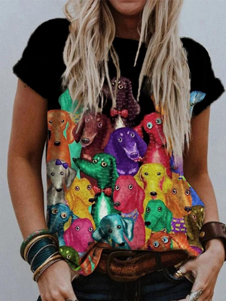 2024 Nová Móda Dámské Street Hipster 3D Abstraktní Kreslená Kočka Trička Ležérní Krátký Rukáv O-Výstřih Volné Topy Léto Nadměrná Velikost 6XL