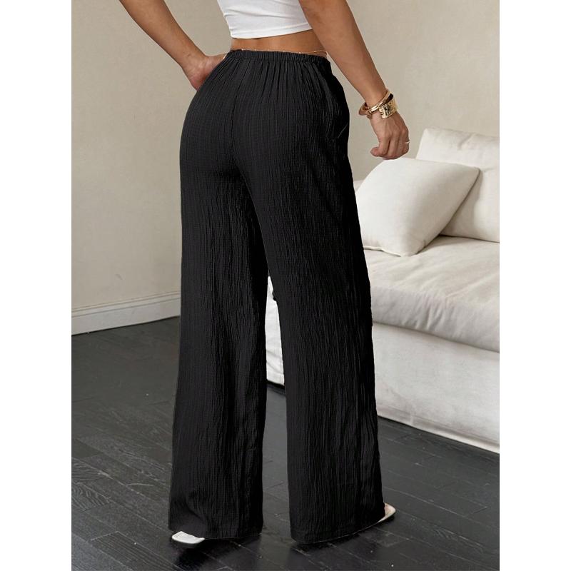 Pantaloni Eleganti a Gamba Larga da Donna per Tutte le Stagioni, Pantaloni Formali e da Tutti i Giorni con Tasche Laterali, Tessuto Non Elasticizzato per l'Ufficio