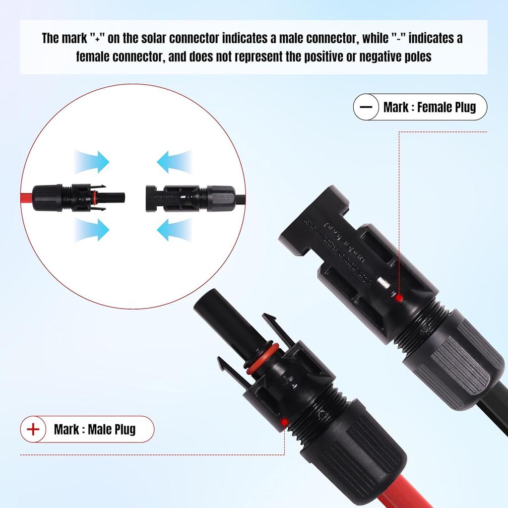 20Ft 10AWG Solar Panel Extension Cable, 10 AWG Solar Extension Cable 10 Gauge 20 Feet Solar Wire with Solar Panel Female Male Waterproof Connectors
