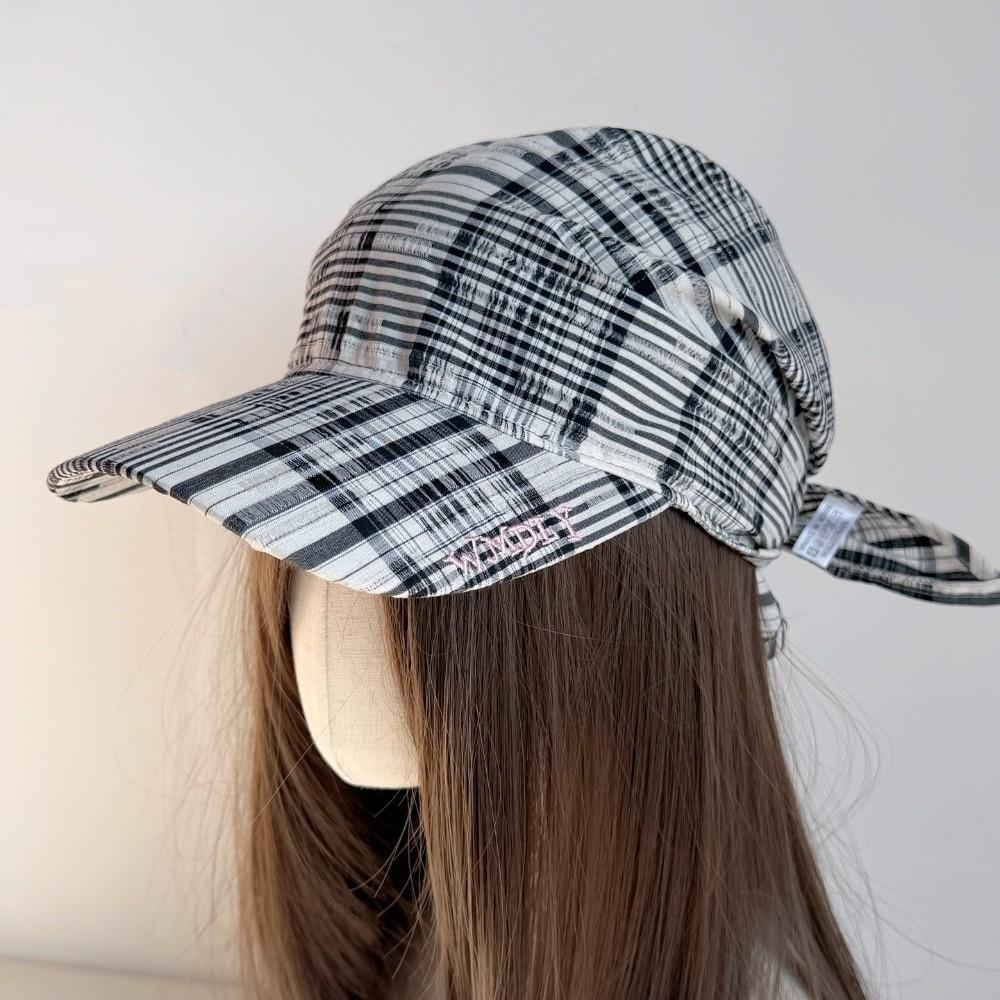 Retro Retro Plaid Sun Hat Contrasting Color Retro Plaid Turban Hat Summer Outdoor чёрный
