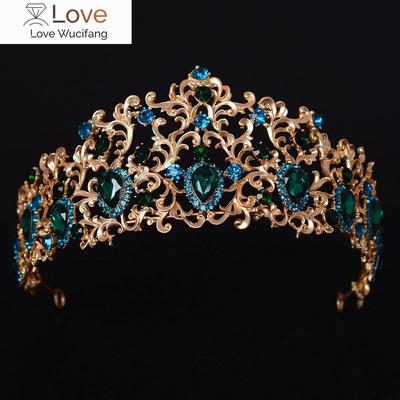 Forest Leaf Crystal Tiara Brides Crown Gold Head Pieces Bridal Jewelry Green Crowns Queen Diadem Wedding Hair Accessories