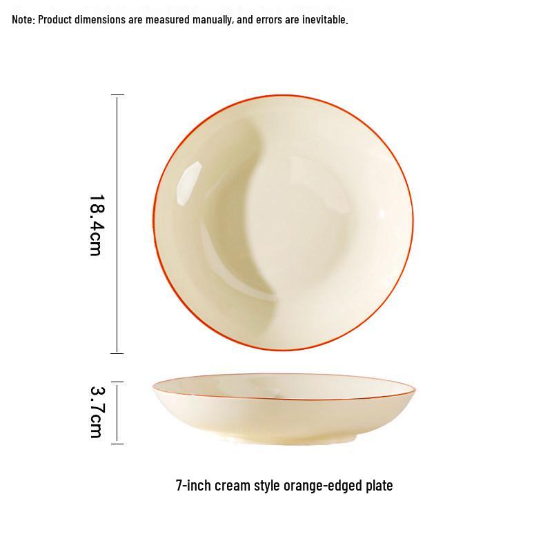 

Retro Cream Style Deep Soup Plate - 2025 Underglaze Breakfast & Rice Tableware. Yellow Edge Plate Set of 2