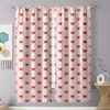 2PCS rice bottom grid red heart curtain, simple and sweet style, bedroom and living room, decoration, pull rod pocket decoration