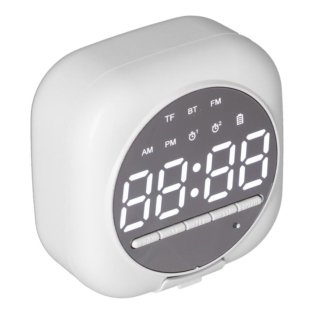 P12 Bluetooth Clock Speaker Wireless LED Mirror Portable Dual Alarm Clock Bass SpeakerWhite