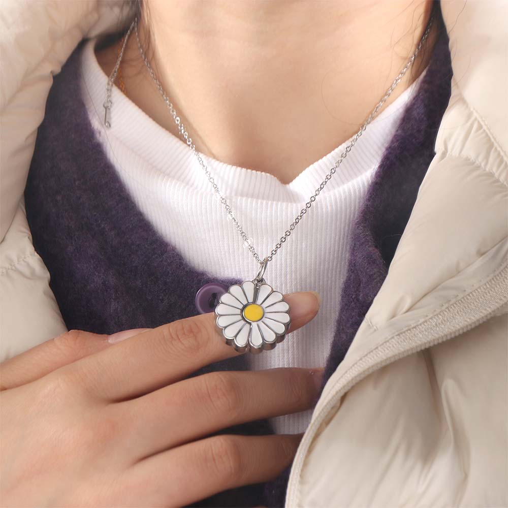 Handmade Glaze Oil Chrysanthemum Pendant Titanium Steel Daisy Necklace  Birthday Gift