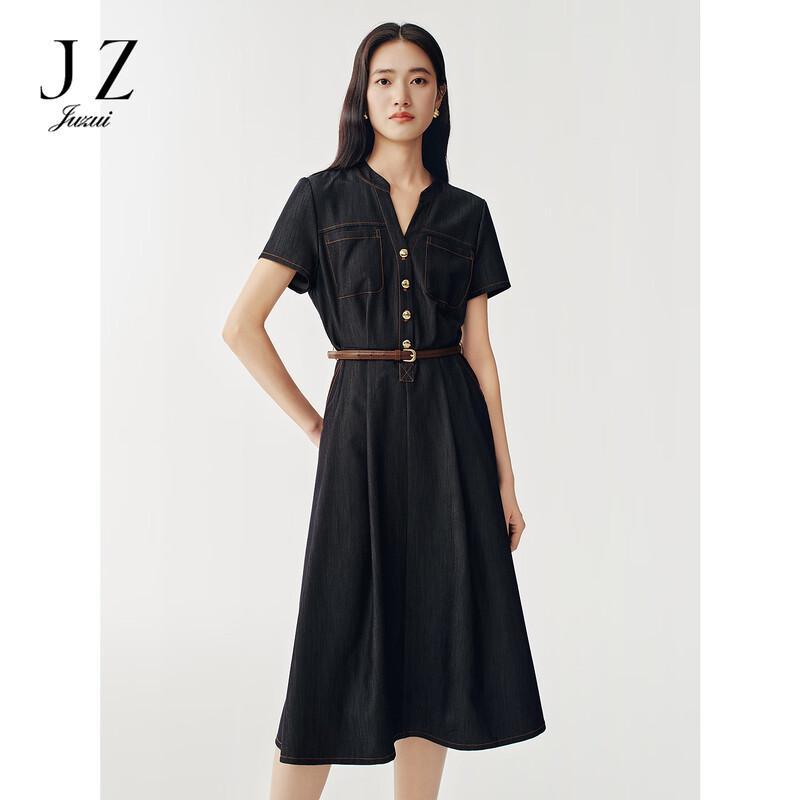 JUZUI 2026 Summer Women s Retro Topstitched Denim Dress M