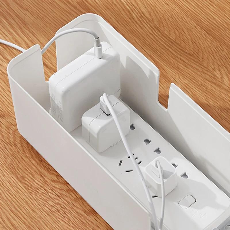 Cable Management Box Bamboo Cover Wire Junction Board Storage Box Hide Wires Power Strips Desk Computer Cable Organizer Box