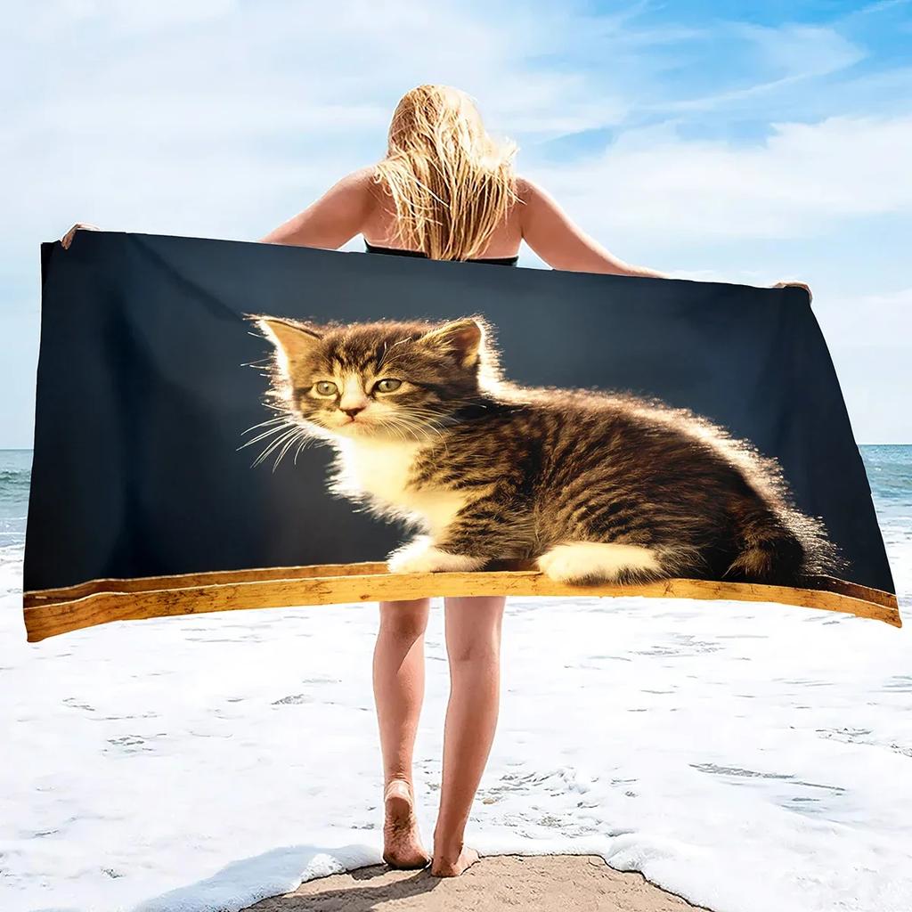 Cat Print Microfiber Lightweight Beach Towel, Soft Beach Blanket Fast Dry Super Absorbent Beach Towels for Adults and Kids