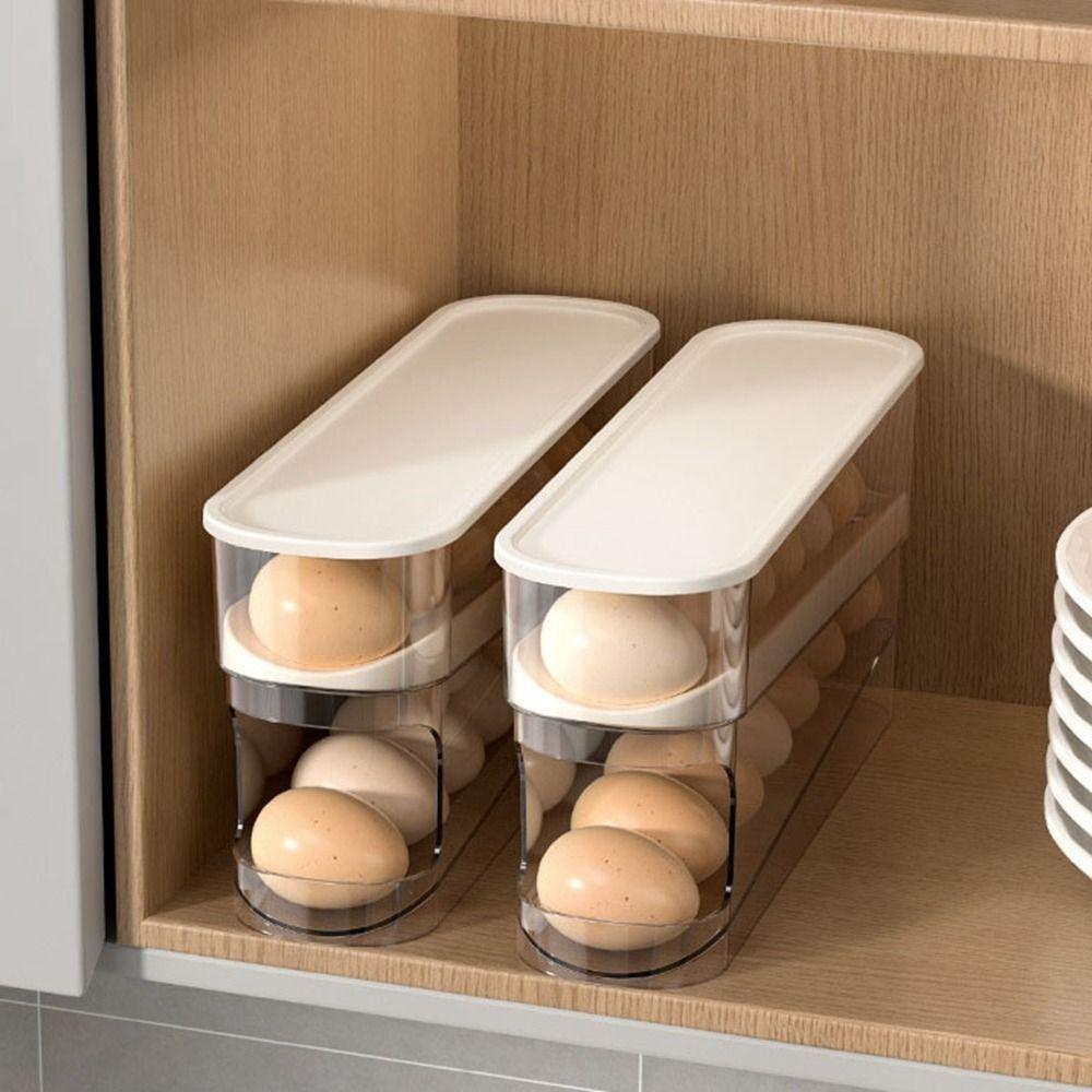 2Pcs Plastic Auto Rolling Egg Organizer Anti-fall Rolling Egg Dispenser  for Home