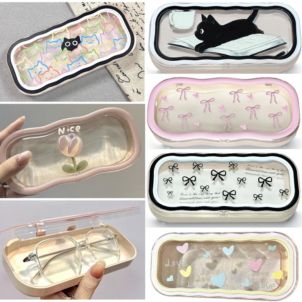 Minimalist Floral Bow Wavy Eyeglass Case,Creative Personalized Glasses Storage Box, Butterfly Kitty Eyewear Holder For Students