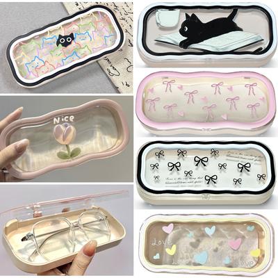 Minimalistisches florales Schleifen-Wellen-Brillenetui, Kreative personalisierte Brillenaufbewahrungsbox, Schmetterling Kitty Brillenhalter für Schüler
