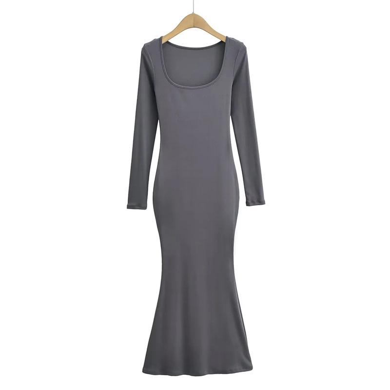 

Women s Retro Square Neck Mermaid Dress with Long Sleeves - Spring/Autumn Bodycon Waist-cinching Skirt Small