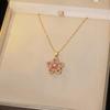 European & American Style Zircon Flower Pendant Necklace - Five-Petal Petal Design, Collarbone Chain