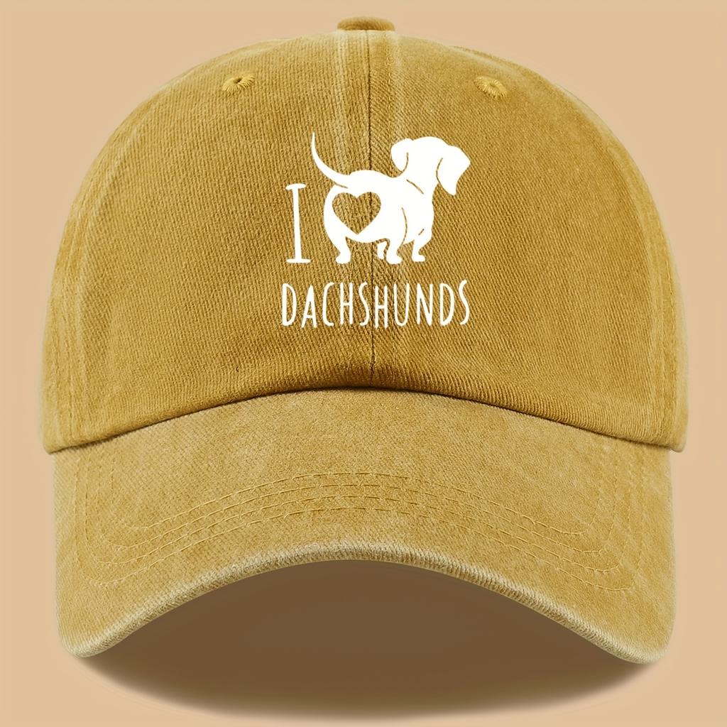 I Love Sausage Dog Print Text Pattern Baseball Cap, a Gift for Dog Lovers, Outdoor Leisure Hiking Duck Tongue Cap
