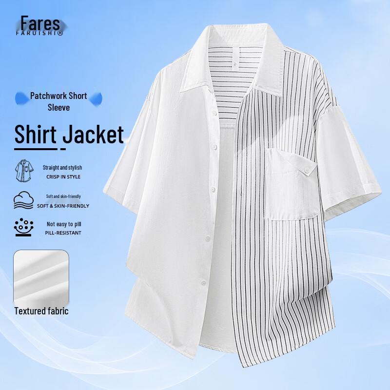 FARUISHI Men s Summer Loose Fit Striped Short Sleeve Shirt 2XL