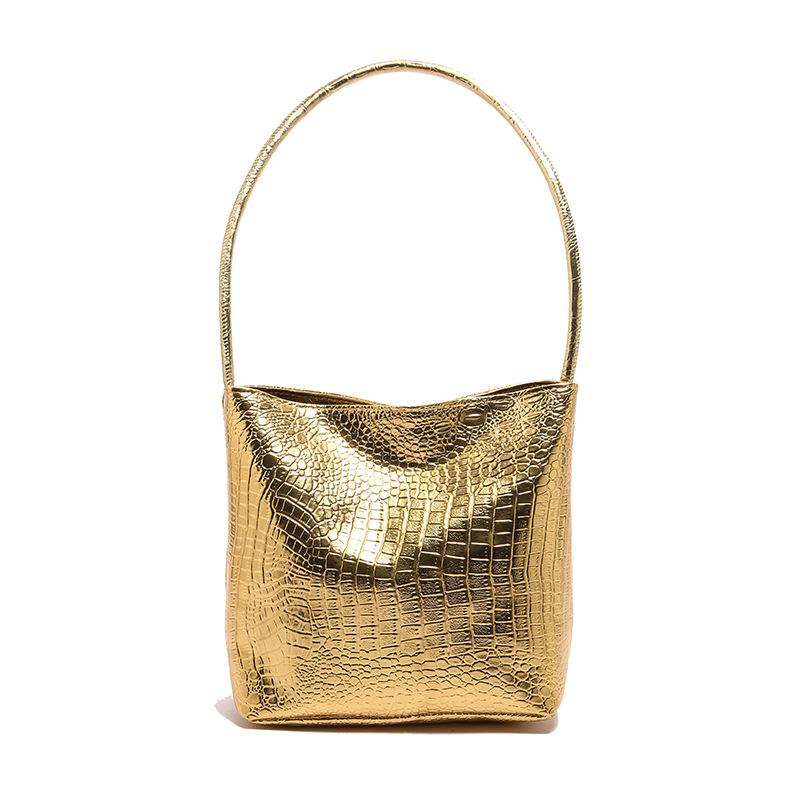 

Retro fashion crocodile pattern bucket bag women s 2025 winter new trend versatile shoulder bag premium underarm bag золотий