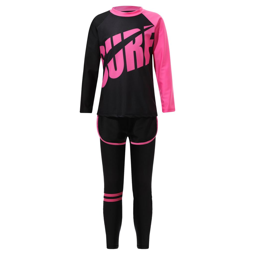 Unisex 3-teiliges Schwimmset Langarm Rashguard Oberteil Badeshorts UV-Schutz Hose Sonnensichere Bademode